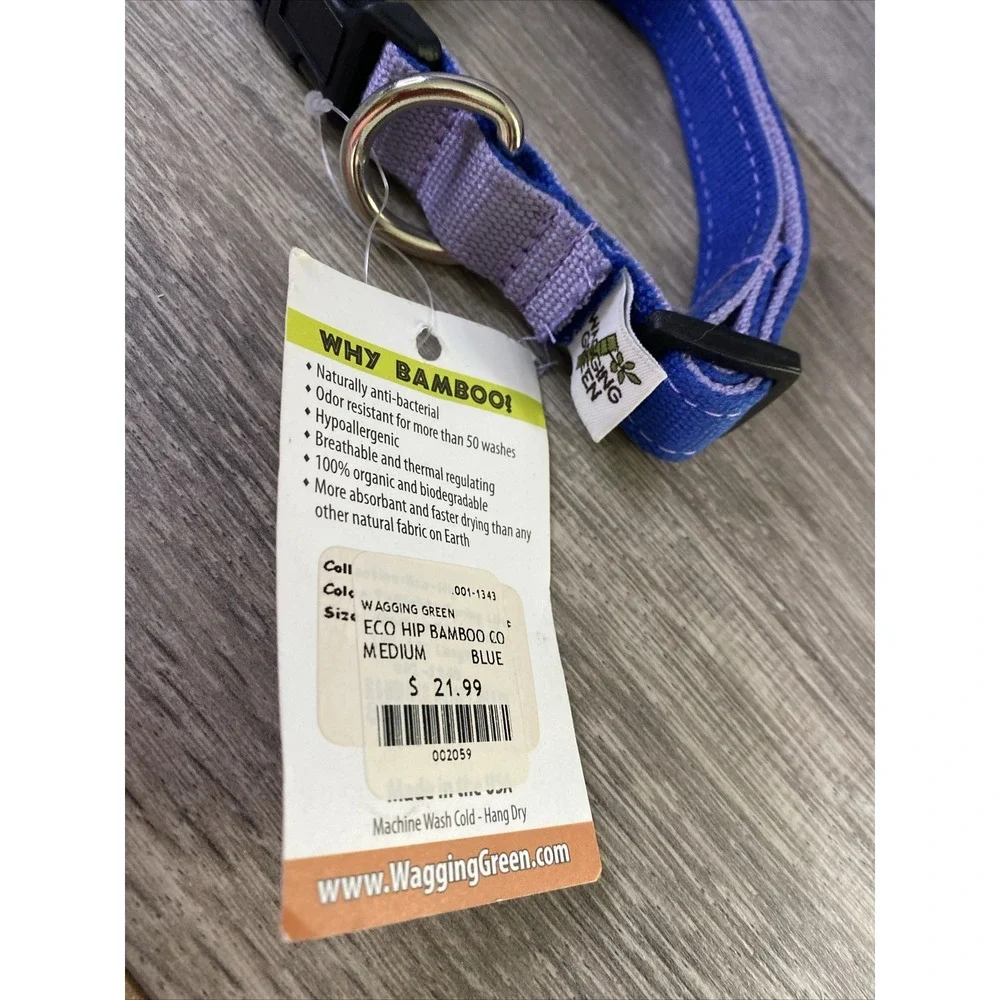 Wagging Green Eco Hip Bamboo Dog Collar Medium Blue Purple Organic NWT‎